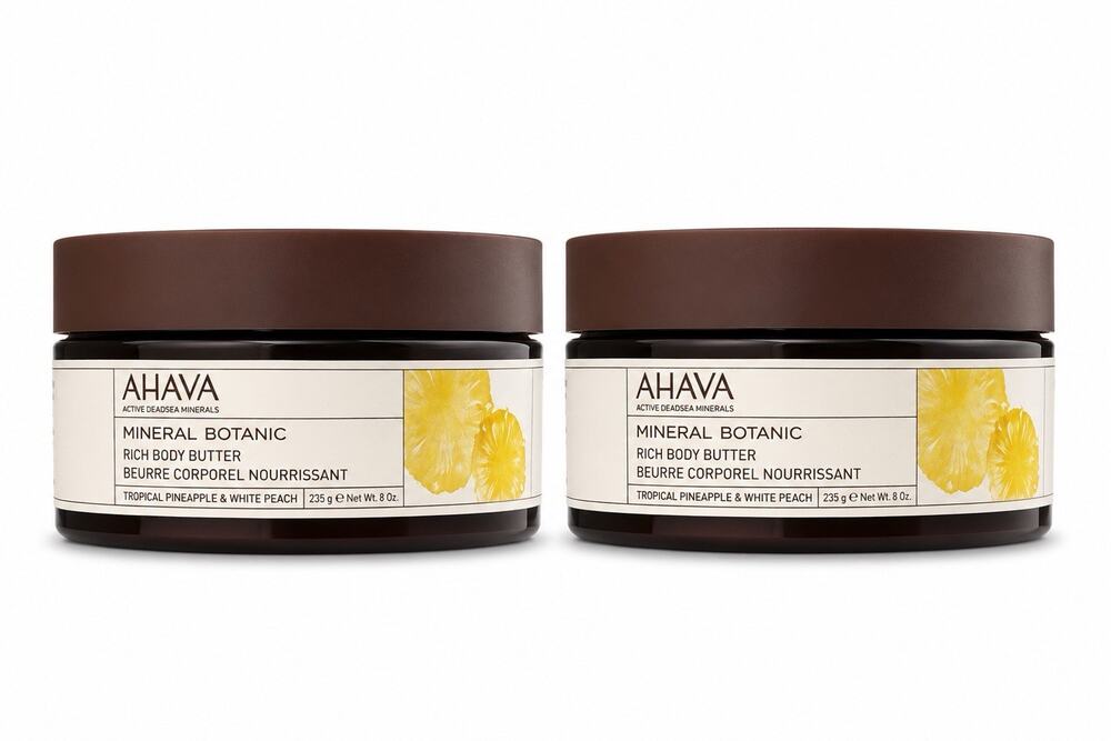 AHAVA Mineral Botanic Rich Body Butter 8 oz Duo Tropical Pineapple & Peach